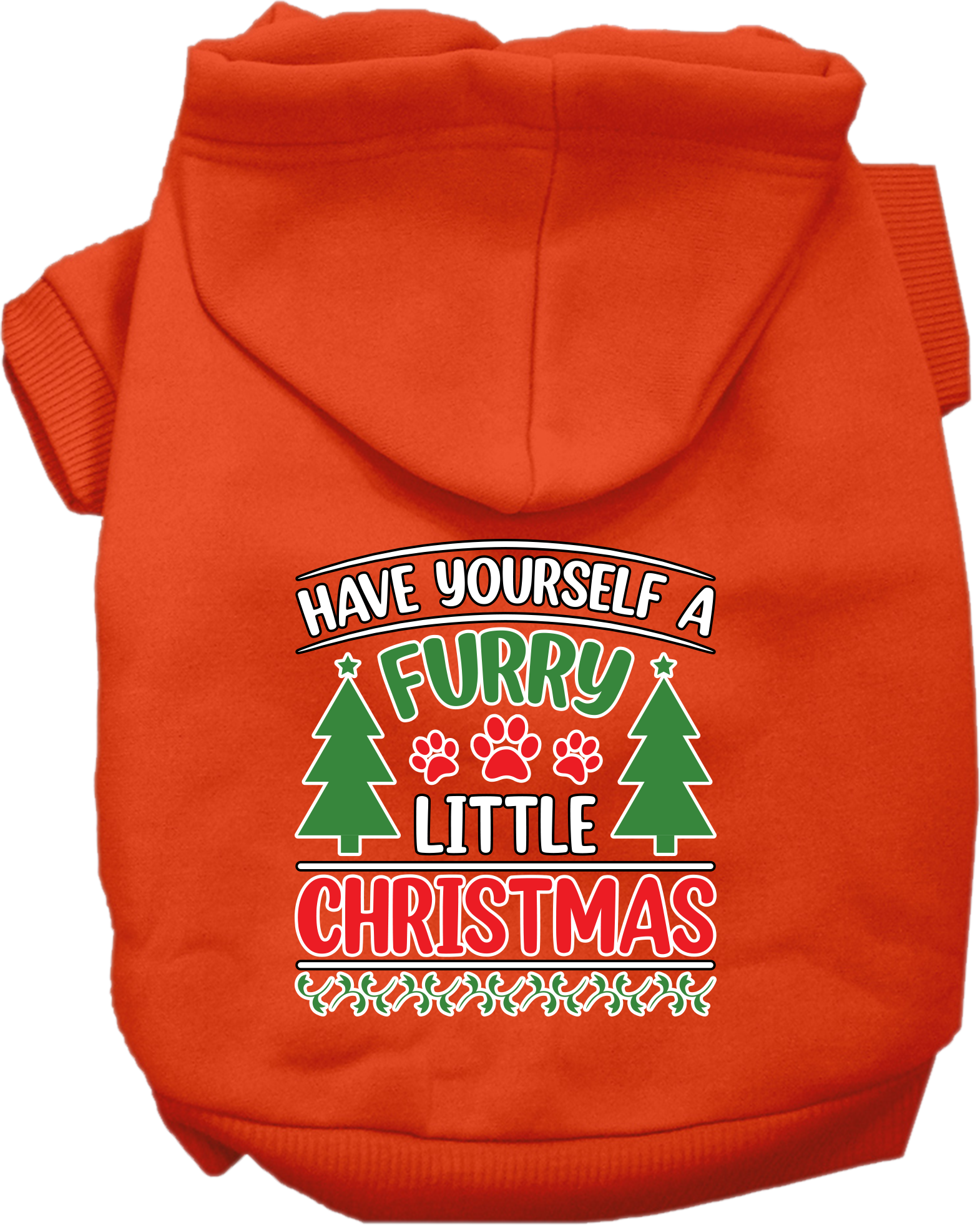 Furry Little Christmas Screen Print Dog Hoodie Orange Size XS